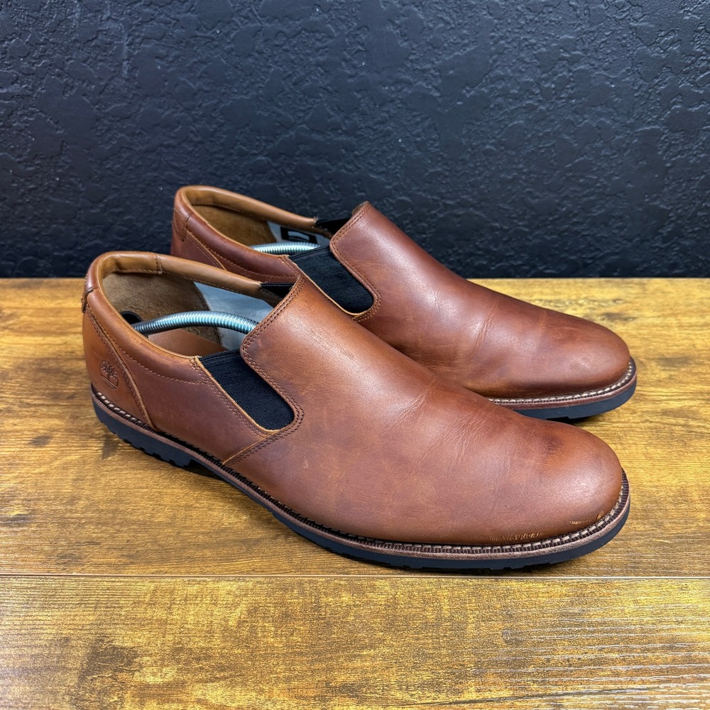 Timberland Brook Park Mirrorfit‎ A1LJF Brown Leather Slip On Shoes Mens 13